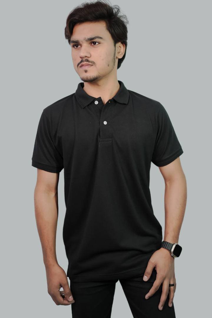 BLACK TEXTURED POLO