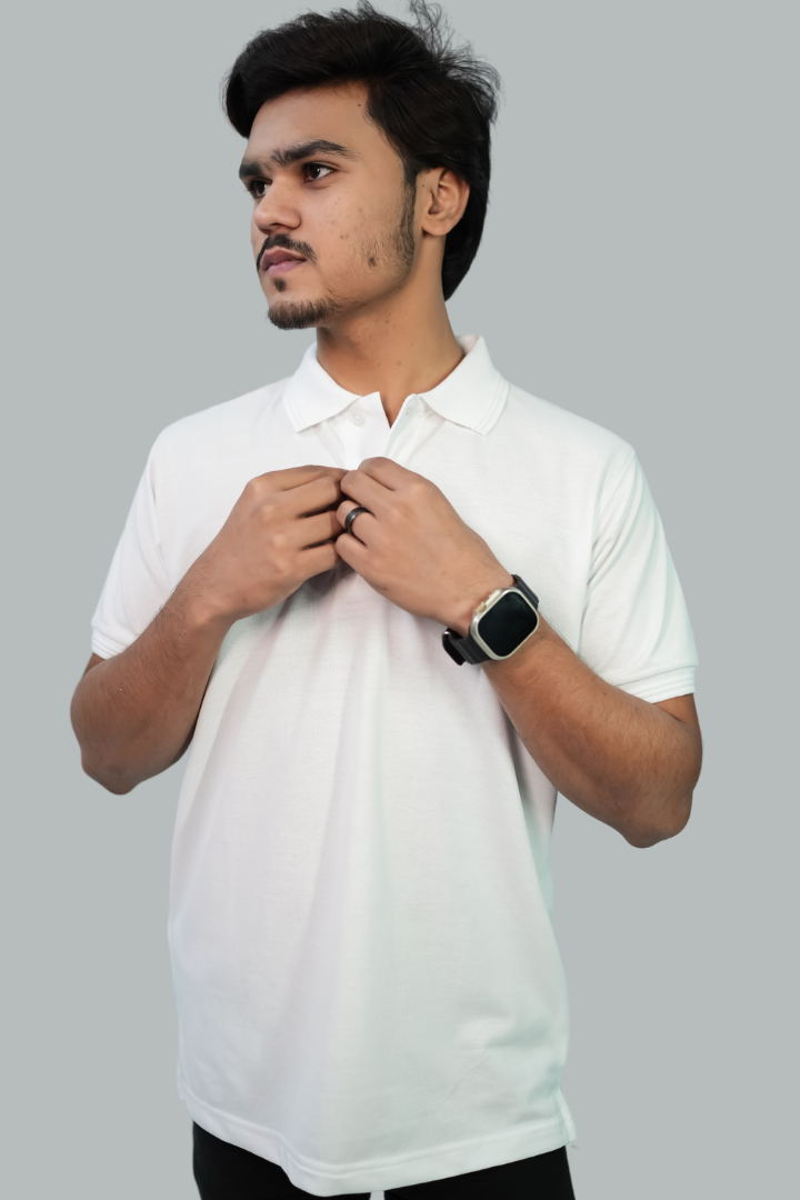 WHITE TEXTURED POLO