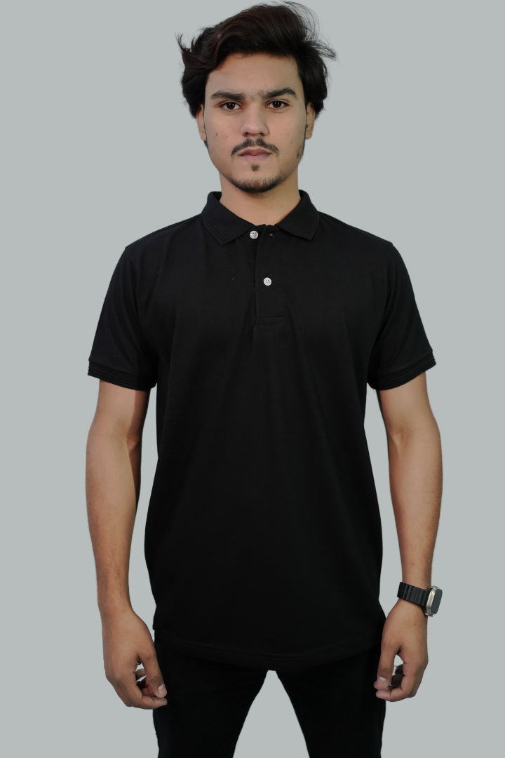 BLACK TEXTURED POLO